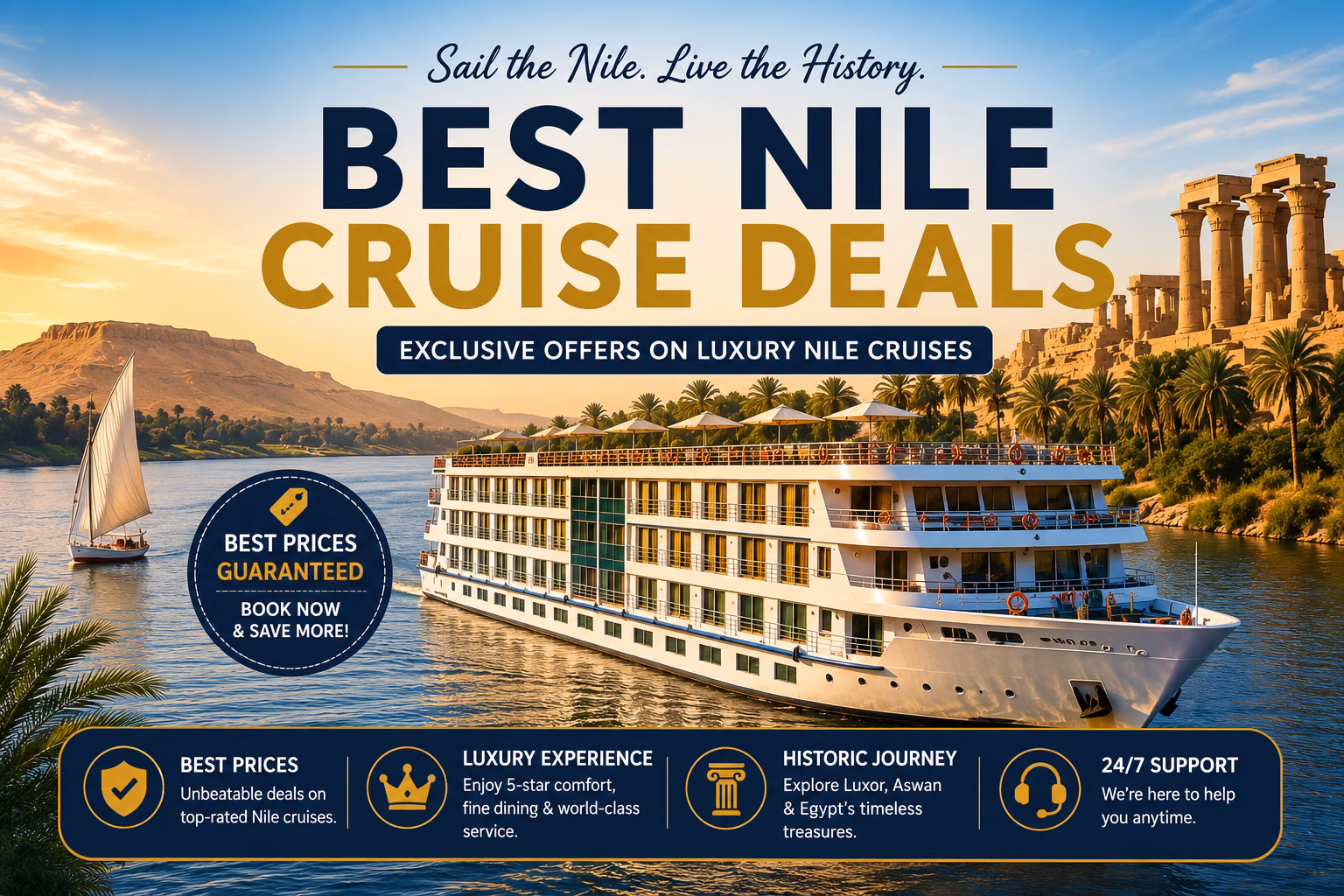Featured image Nile cruise ship sailing between Luxor and Aswan Best Nile Cruise Deals 2026/2027