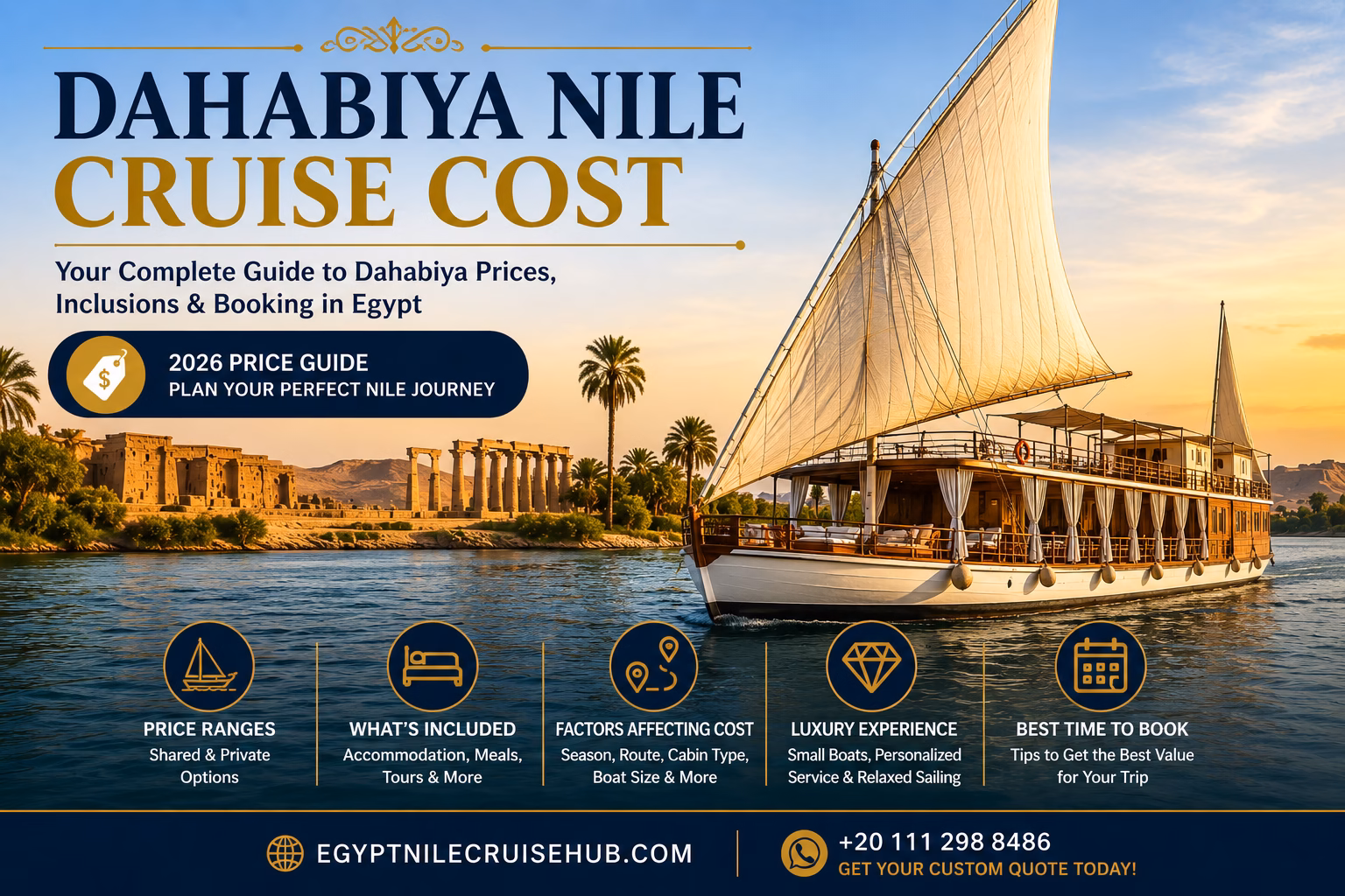 Dahabiya sailing boat on the Nile River near Luxor and Aswan