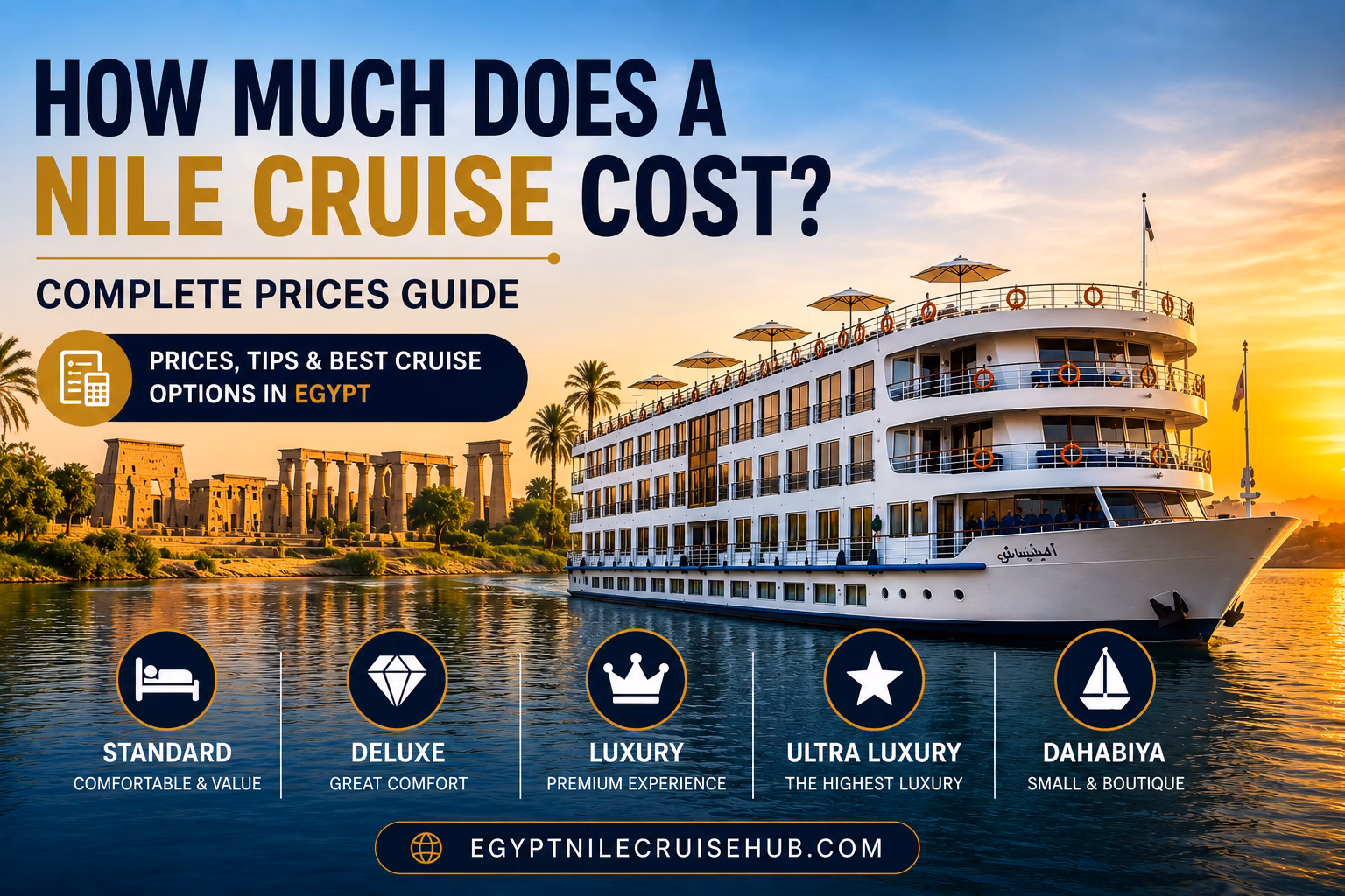 Nile cruise ship sailing between Luxor and Aswan in Egypt