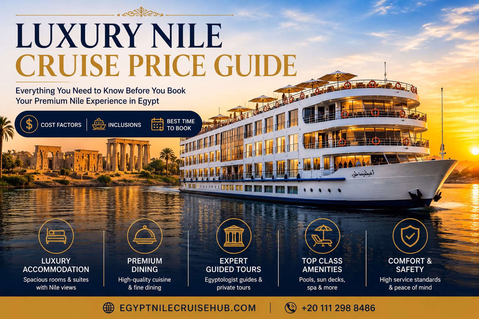 Luxury Nile cruise ship sailing on the Nile River in Egypt